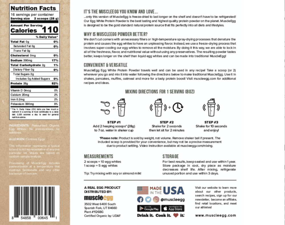  Muscle Egg Organic Egg White Protein Powder 